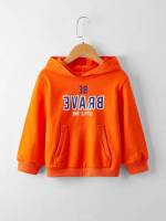 Hooded Orange Slogan Long Sleeve Toddler Boys Clothing 4719