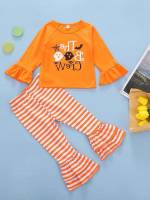 Striped Regular Fit Orange Casual Toddler Girls Clothing 4005