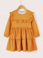  Regular Fit Orange Ruffle Toddler Girl Dresses 7153
