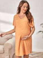  Orange Plain V neck Baby  Mom 1757