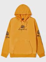 Drawstring Regular Fit Orange Floral Men Hoodies  Sweatshirts 7353