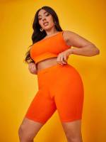  Orange Plain Sleeveless Plus Size Co-Ords 6012