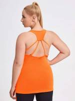  Orange Round Neck Plain Plus Size Sports Tops 3985