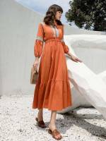 Tie Neck Orange Long Sleeve Wedding  Special 7881