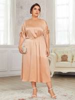 Half Sleeve Glamorous Long Ruched Plus Size Wedding Party Wear 539