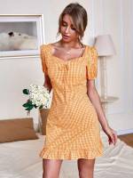  Orange Ruffle Hem Women Clothing 2750