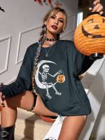 Long Sleeve Orange Halloween Oversized Women Clothing 9077