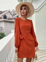 Orange Regular Fit Elegant Midi Women Dresses 785