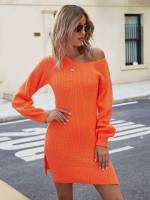 V neck Split Short Orange Women Clothing 336