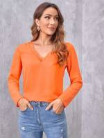 Plain Regular Long Sleeve Women Tops, Blouses  Tee 4607