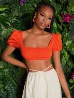  Short Sleeve Casual Orange Women Clothing 5449
