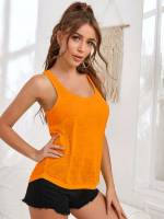 Plain Orange Regular Fit Women Clothing 124