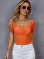 Sweetheart Casual Slim Fit Orange Women Clothing 1308