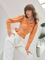 Orange  Plain Women Tops, Blouses  Tee 614