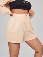 Plain Casual Orange Regular Fit Plus Size Shorts 4576