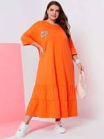 Orange Loose Letter Plus Size Dresses 1239