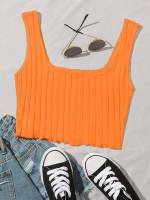  Plain Orange Casual Women Tank Tops  Camis 705