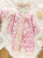 Pink Casual Round Neck Long Baby Jumpsuits 6961