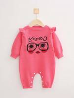 Pink Regular Fit Long Cartoon Baby Knitwear 1154