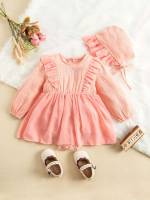 Round Neck Long Sleeve Cute Regular Fit Baby Dresses 1944