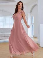 Pink Glamorous Long Knot Bridesmaid Dresses 3756