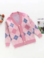 Button Front Regular Fit Pink Long Sleeve Girls Cardigans 6305