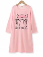 Regular Fit Casual Round Neck Pink Girls Dresses 642