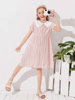 Short Regular Fit Striped V neck Girls Dresses 763