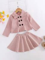  Houndstooth Long Sleeve Peter Pan Collar Toddler Girl Two-piece Outfits 5435