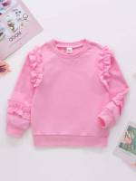 Regular Fit Round Neck Plain Ruffle Toddler Girl Sweatshirts 498