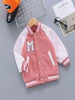 Patched Baseball Collar Long Sleeve Regular Fit Kids Clothing 6948