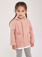 Regular Fit Plain Hooded Long Sleeve Toddler Girl Overcoats 6829