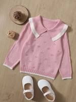 Pink Long Sleeve Casual Regular Fit Toddler Girl Sweaters 1655