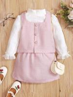 Dressy Pink Sleeveless Plain Kids Clothing 15