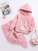 Pink Cute Cartoon Hooded Toddler Girl Two-piece Outfits 691