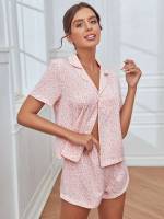 Ditsy Floral Short Sleeve Pink Cute Women Sleepwear 3121