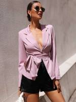 Pink Regular Fit Belted Women Blazers 688