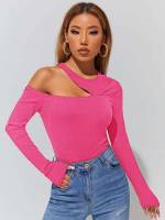 Asymmetrical Neck Pink Asymmetrical Women Tops, Blouses  Tee 2988