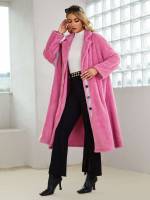  Pink Lapel Plain Women Clothing 2141