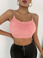 Spaghetti Strap Crop Chain Pink Women Tank Tops  Camis 7420