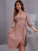 Midi Plain Elegant Women Clothing 407