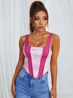 Scoop Neck Slim Fit Tie Dye Women Clothing 659