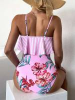 Pink Ruffle Tropical Women Beachwear 5460