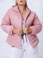 Casual Plain Zipper Hooded Plus Size Winter Coats 9791