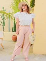 Regular Fit Pink Plain Casual Women Plus Clothing 8474