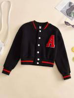 Long Sleeve Baseball Collar Letter Girls Jackets 8121