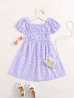 Gingham  Square Neck Kids Clothing 4681