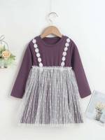 Round Neck Plain Regular Fit Toddler Girl Dresses 978