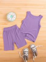 Purple Regular Fit Rib-Knit Kids Clothing 8467