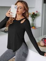 Asymmetrical Regular Fit Long Sleeve Purple Women Active Tops 2216